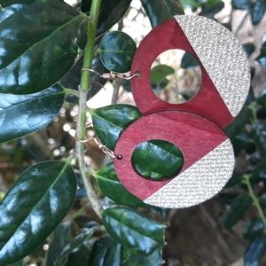 Handcrafted/ Round Hoop/ Wood Statement Earrings w/ Shimmer Detail by J.Monique